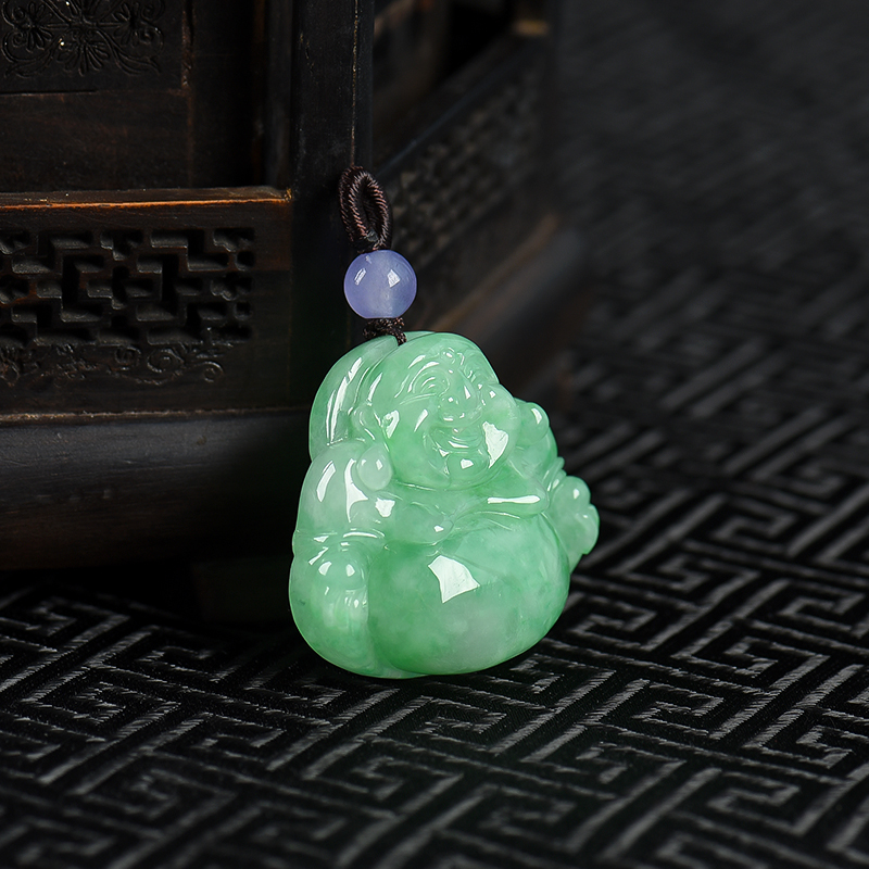 豆绿翡翠弥勒佛吊坠-红掌柜