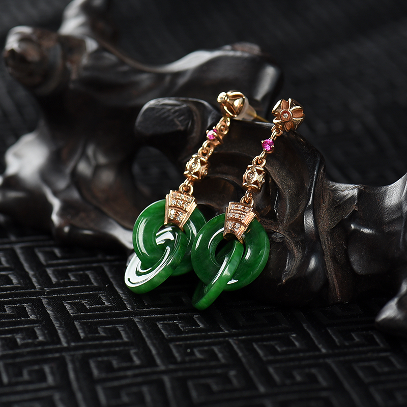 糯种暗绿翡翠耳坠-红掌柜