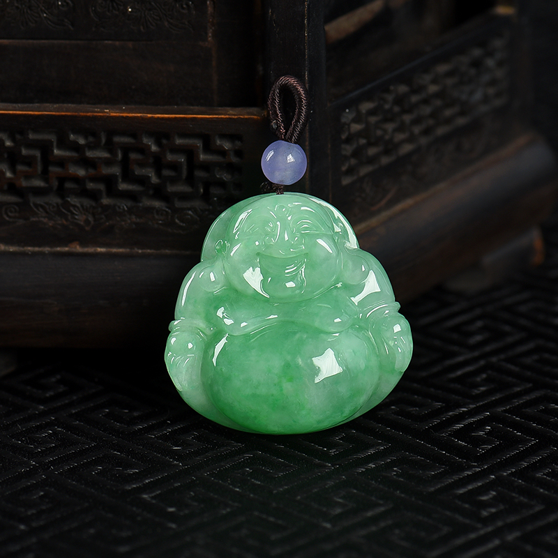 豆种豆绿翡翠弥勒佛吊坠-红掌柜