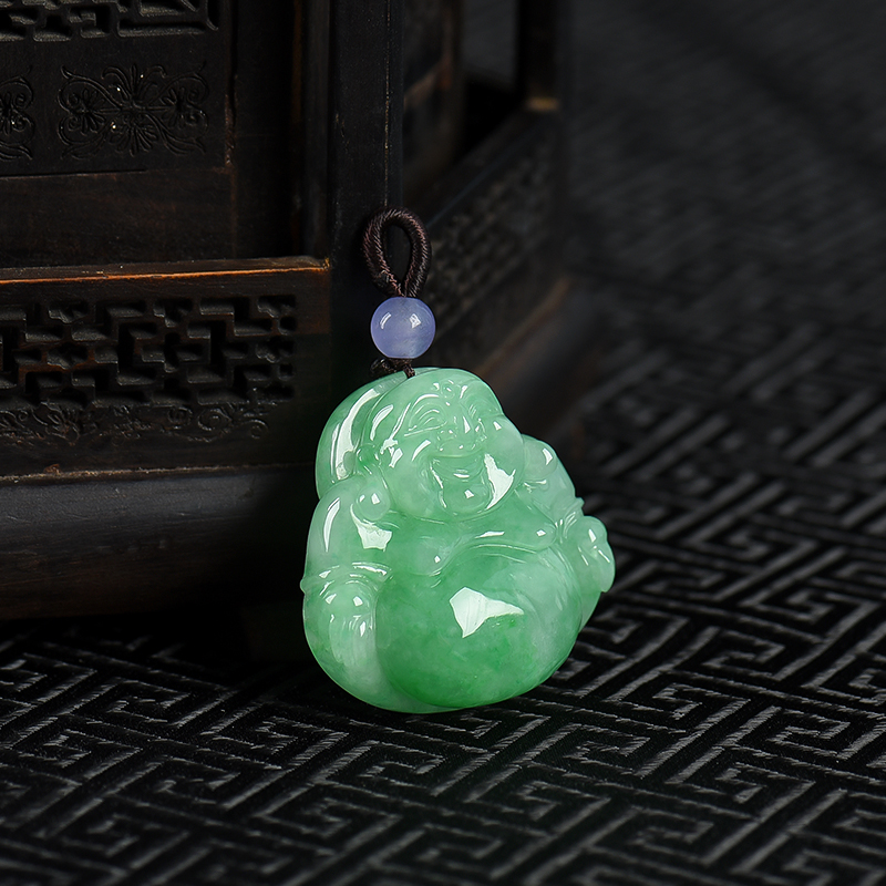 豆绿翡翠弥勒佛吊坠-红掌柜