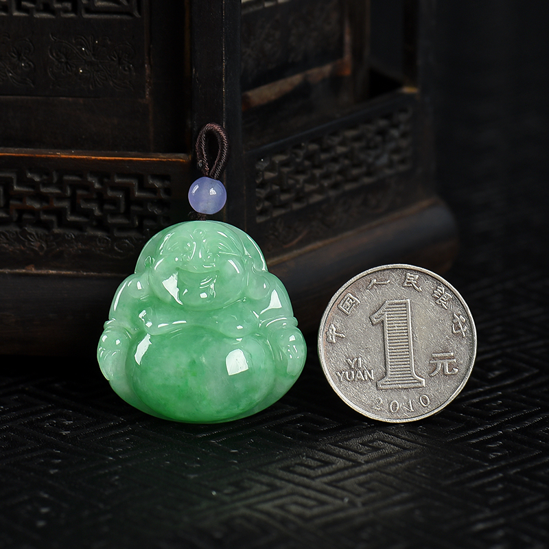 缅甸天然翡翠弥勒佛吊坠-红掌柜