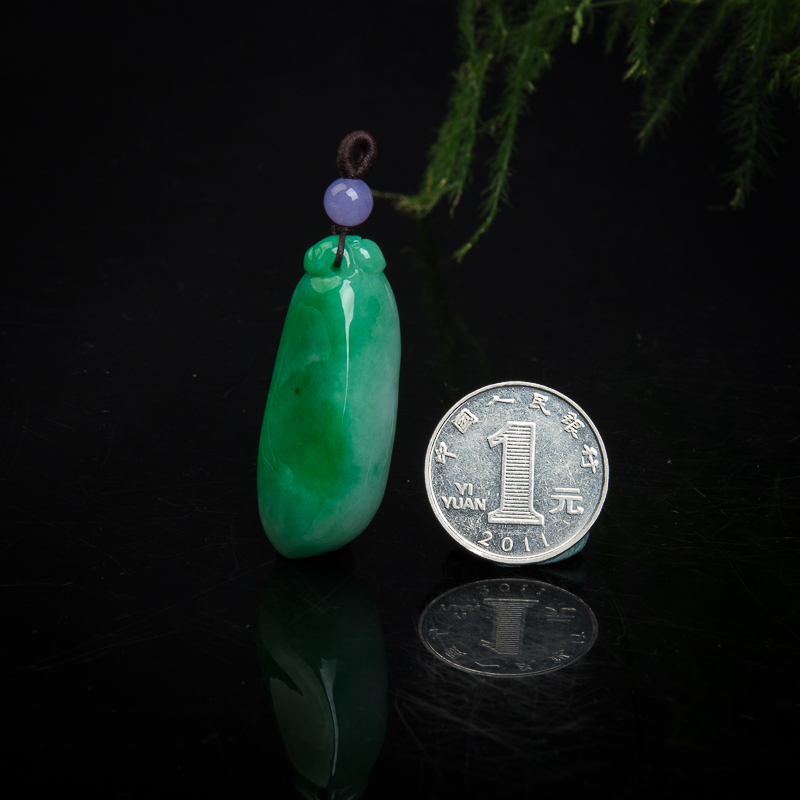 天然缅甸豆种飘翠翡翠福瓜吊坠-红掌柜