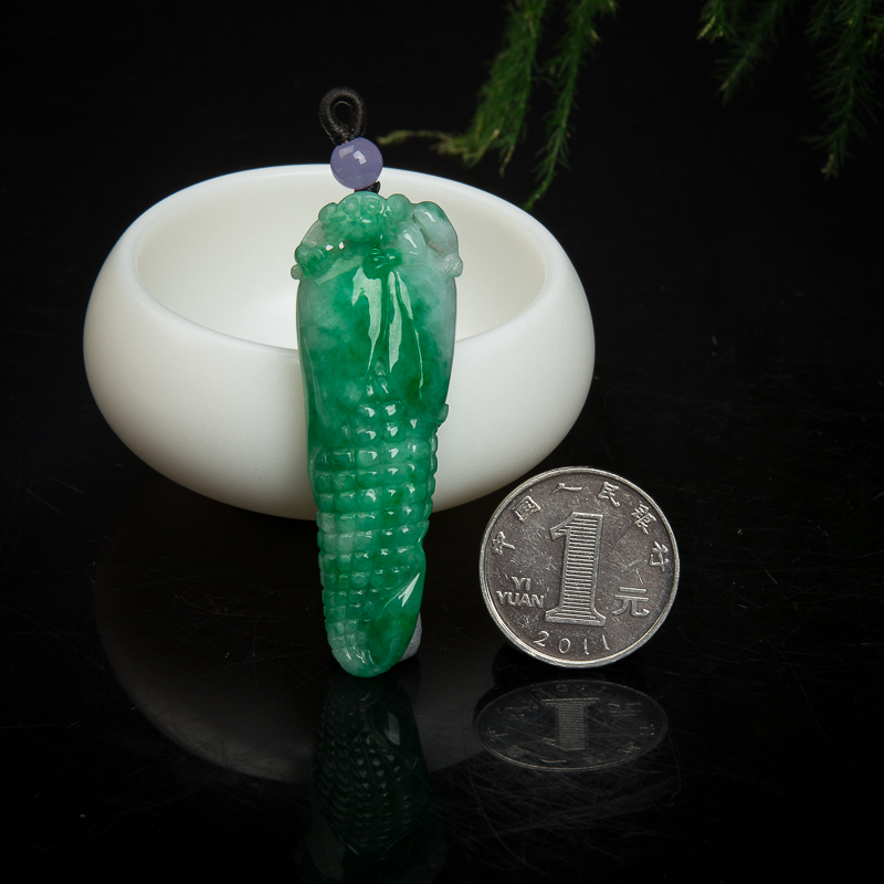 天然缅甸豆种飘翠翡翠多子多福吊坠-红掌柜