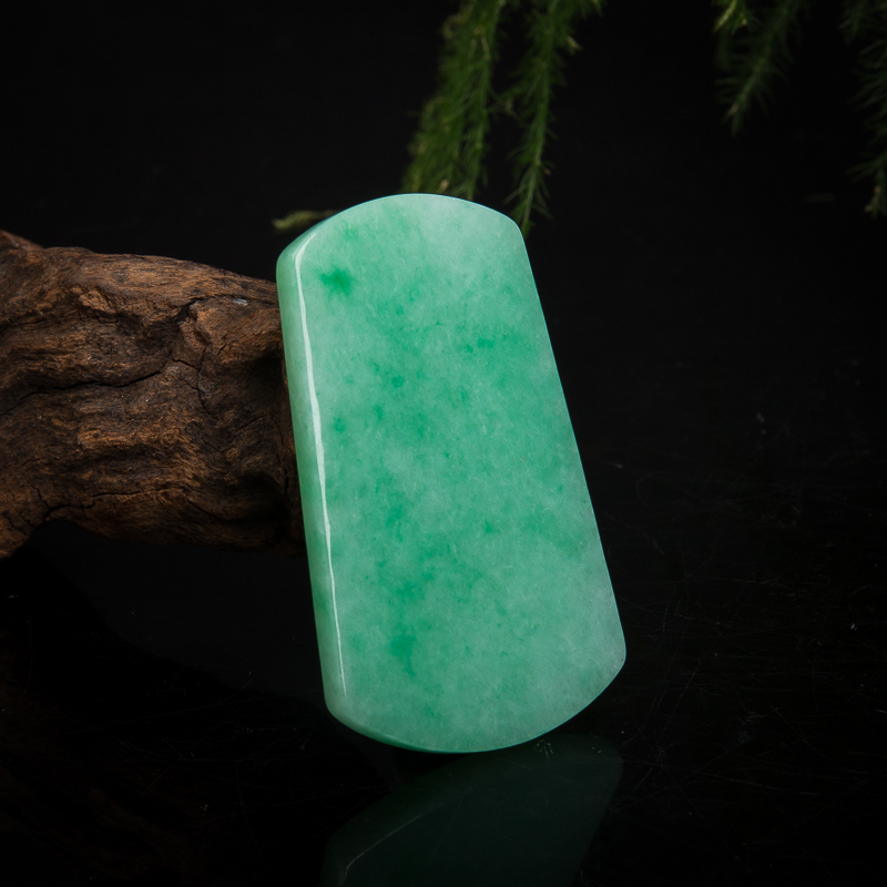 天然豆种豆绿翡翠无事牌吊坠-红掌柜