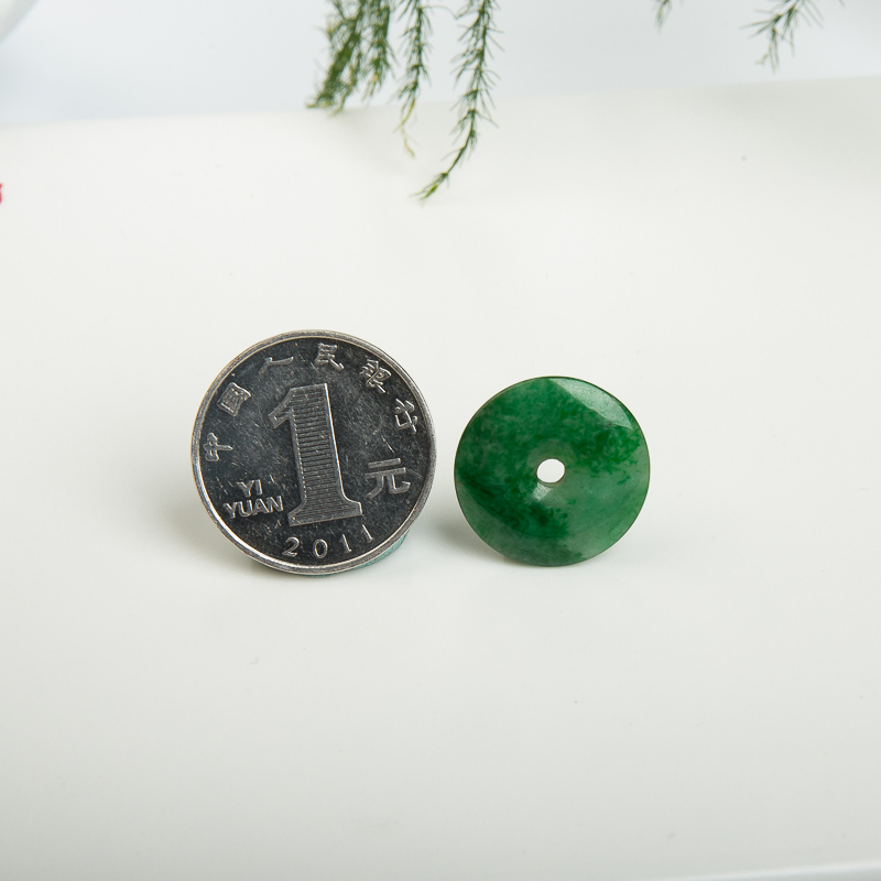 天然缅甸豆种深绿翡翠平安扣吊坠-红掌柜