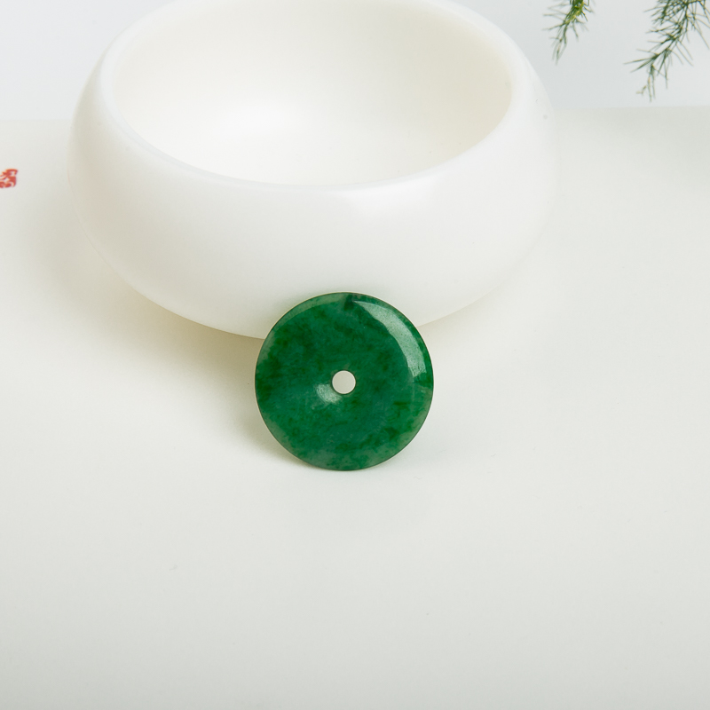 豆种深绿翡翠平安扣吊坠-红掌柜