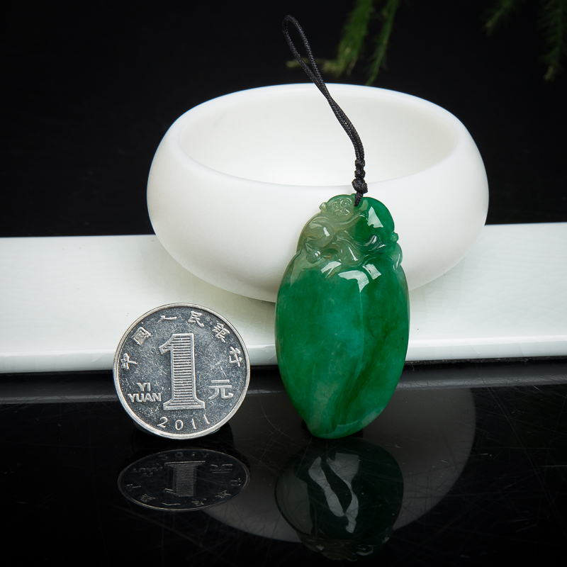 缅甸天然翡翠福寿吊坠-红掌柜