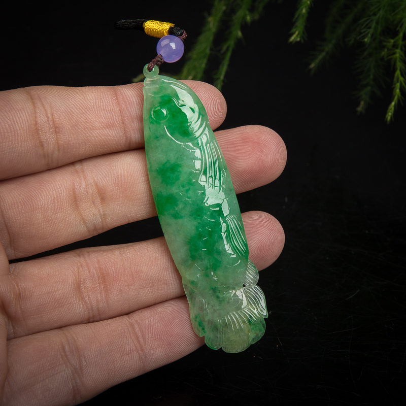 缅甸翡翠年年有余吊坠-红掌柜