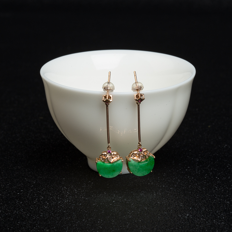 翠绿翡翠耳坠-红掌柜