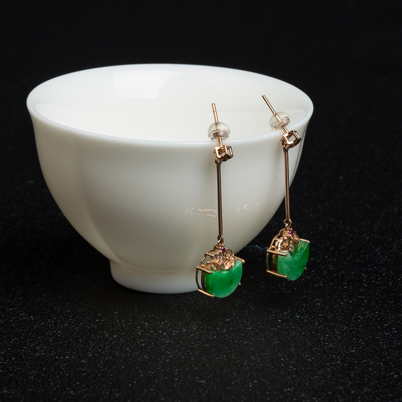 18k天然缅甸糯种翡翠耳坠-红掌柜