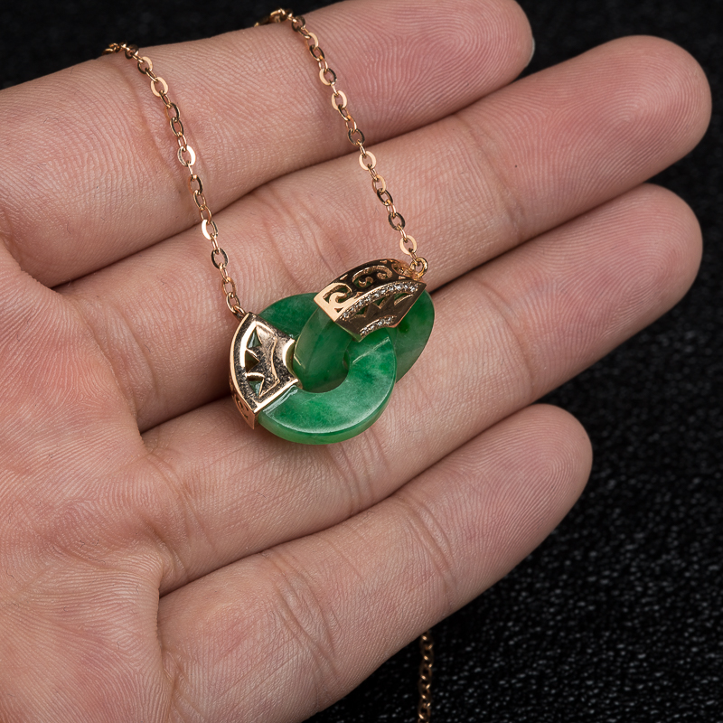 天然缅甸糯种翠绿翡翠平安扣项链-红掌柜