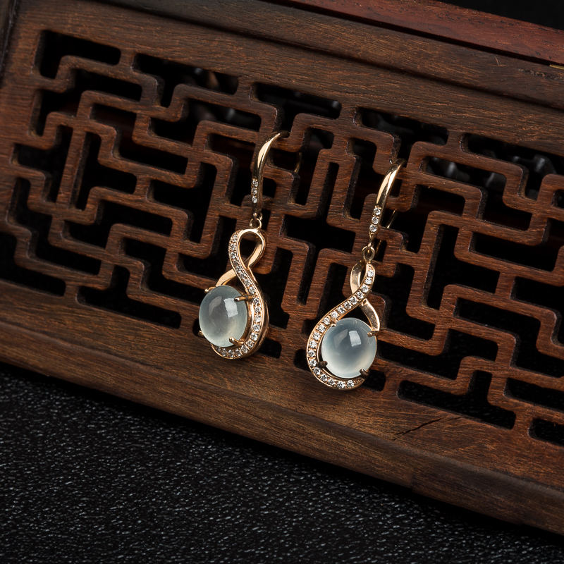 糯冰种翡翠耳坠-红掌柜