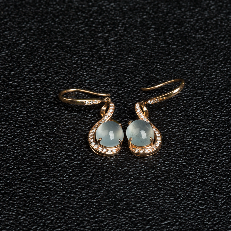 18k天然糯冰种翡翠耳坠-红掌柜