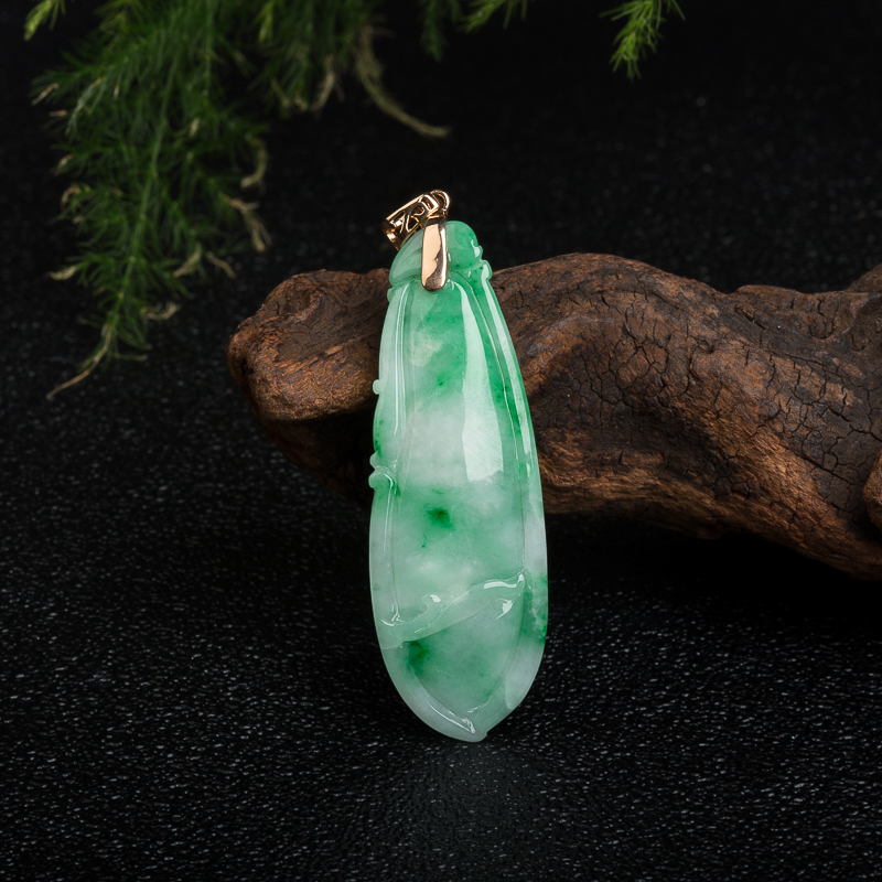 18k糯种飘翠翡翠福瓜吊坠-红掌柜