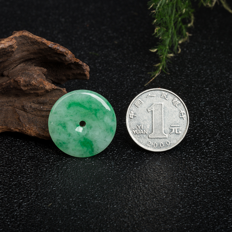 天然缅甸豆种豆绿翡翠平安扣吊坠-红掌柜