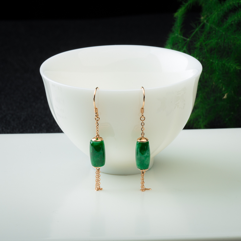 深绿翡翠桶珠吊坠-红掌柜