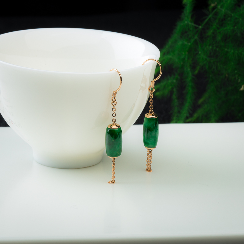 18K天然缅甸翡翠桶珠吊坠-红掌柜