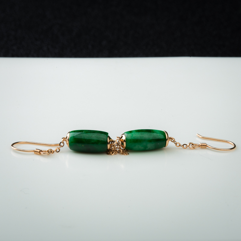 18K天然缅甸深绿翡翠桶珠吊坠-红掌柜