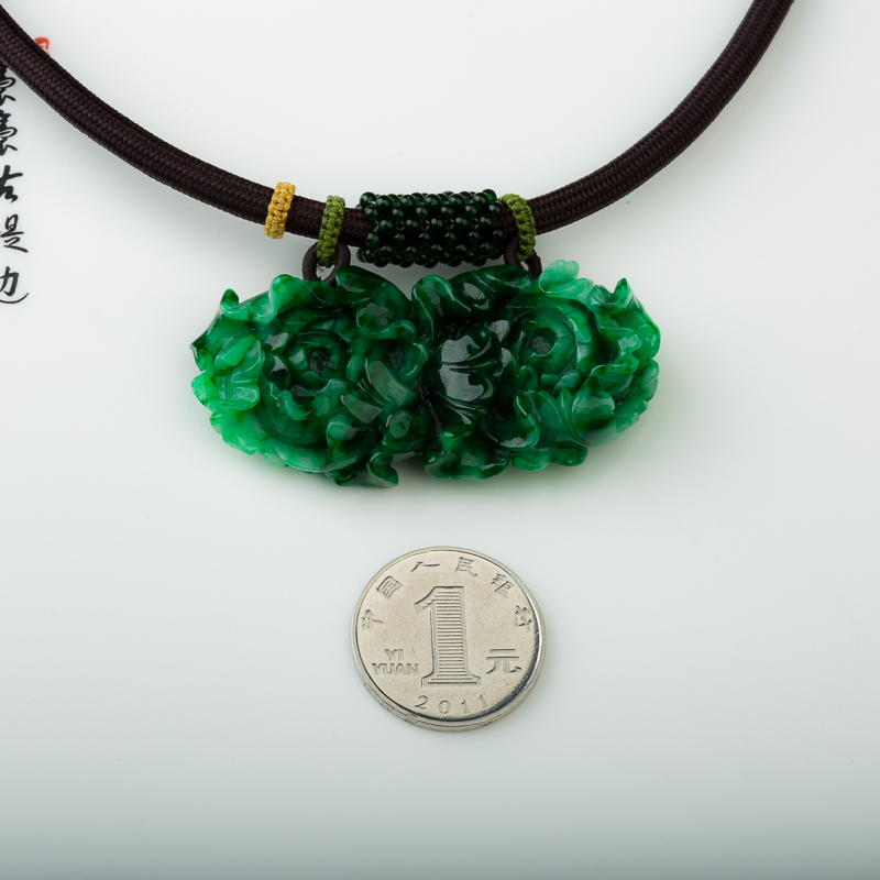 天然缅甸糯种深绿翡翠花开富贵吊坠-红掌柜