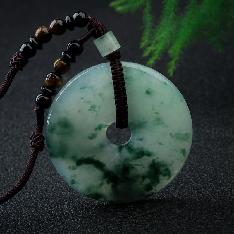 天然缅甸糯冰种翡翠平安扣吊坠-红掌柜