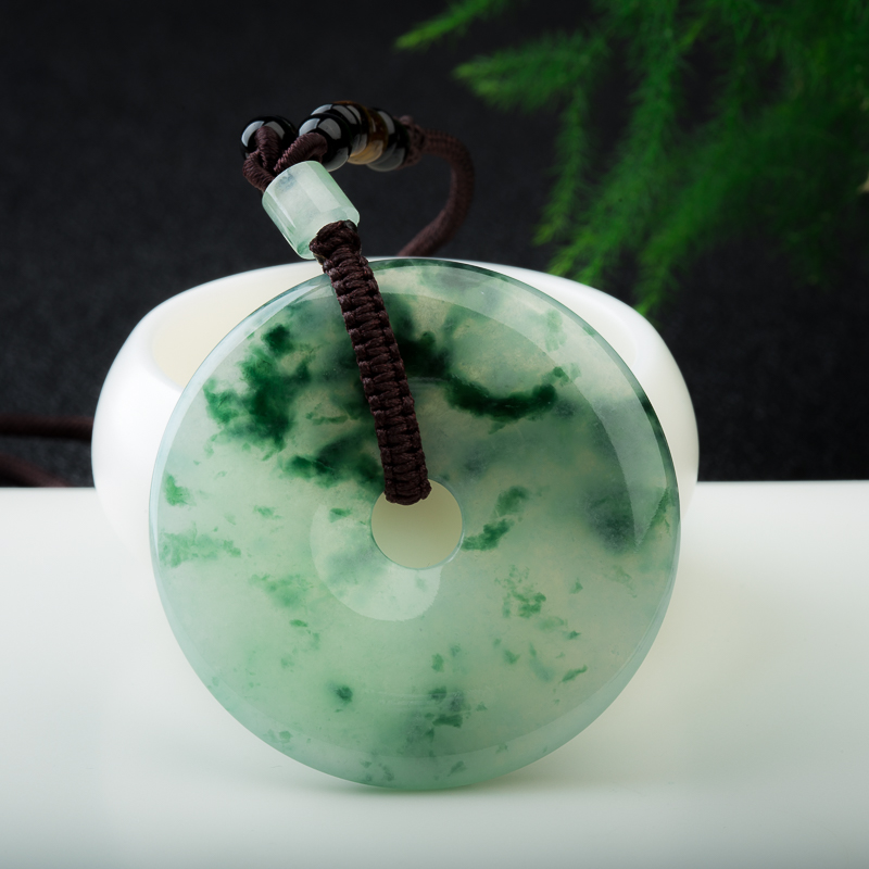 天然糯冰种飘花翡翠平安扣吊坠-红掌柜