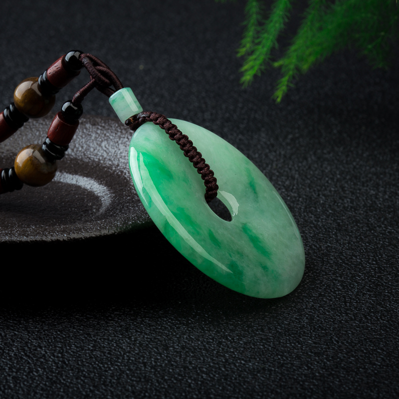 天然飘翠翡翠平安扣吊坠-红掌柜