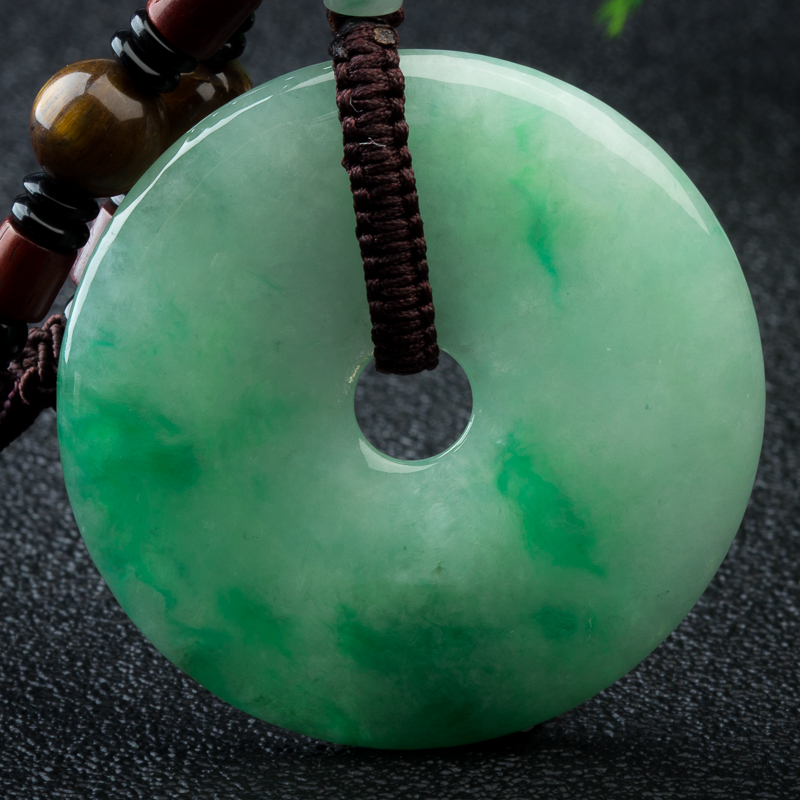 缅甸糯种飘翠翡翠平安扣吊坠-红掌柜