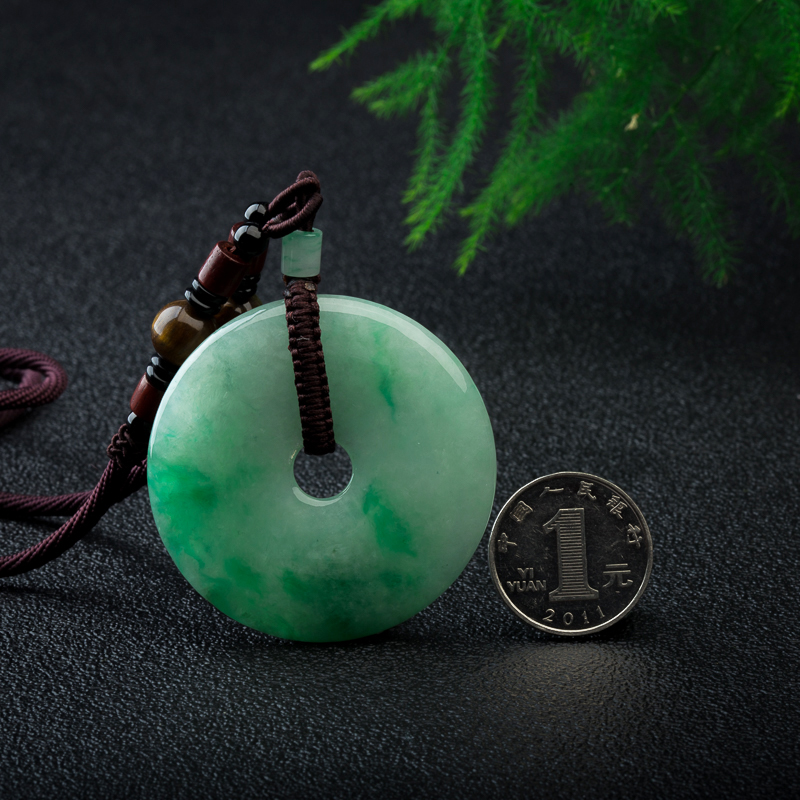 天然缅甸糯种飘翠翡翠平安扣吊坠-红掌柜