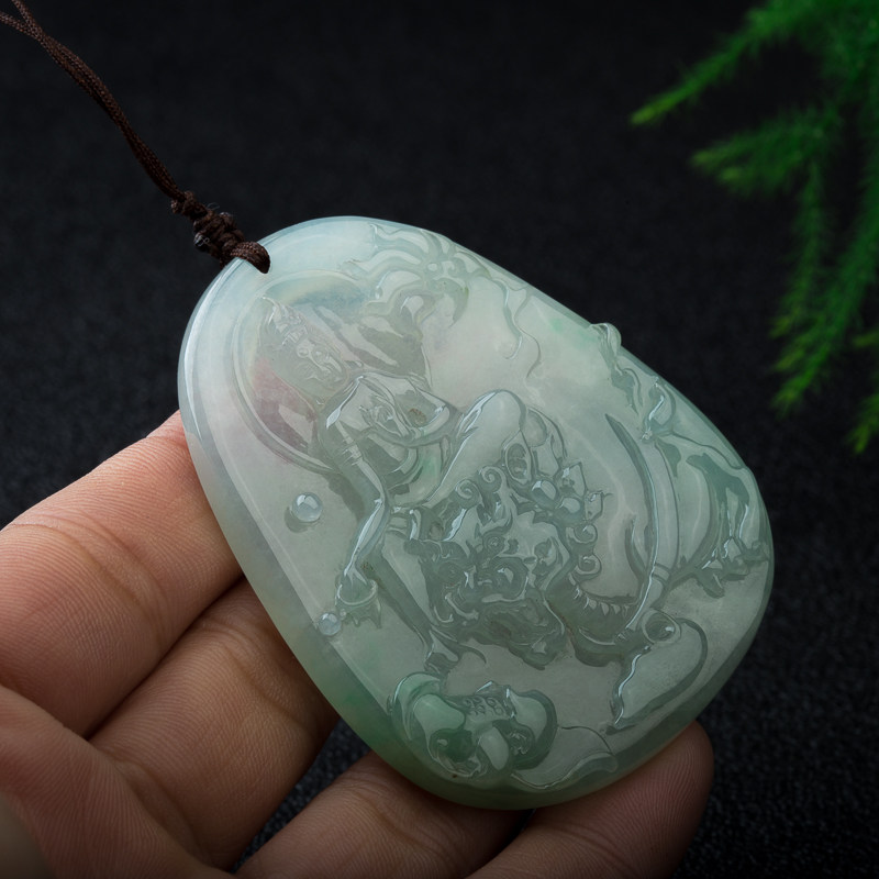 缅甸糯种飘翠翡翠龙头观音吊坠-红掌柜