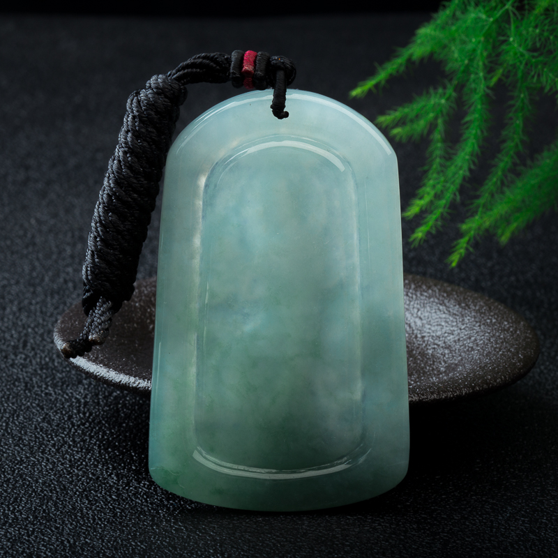 天然缅甸糯种灰绿翡翠吊坠-红掌柜