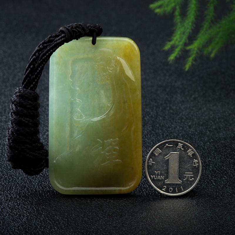 天然缅甸糯种黄翡达摩吊坠-红掌柜