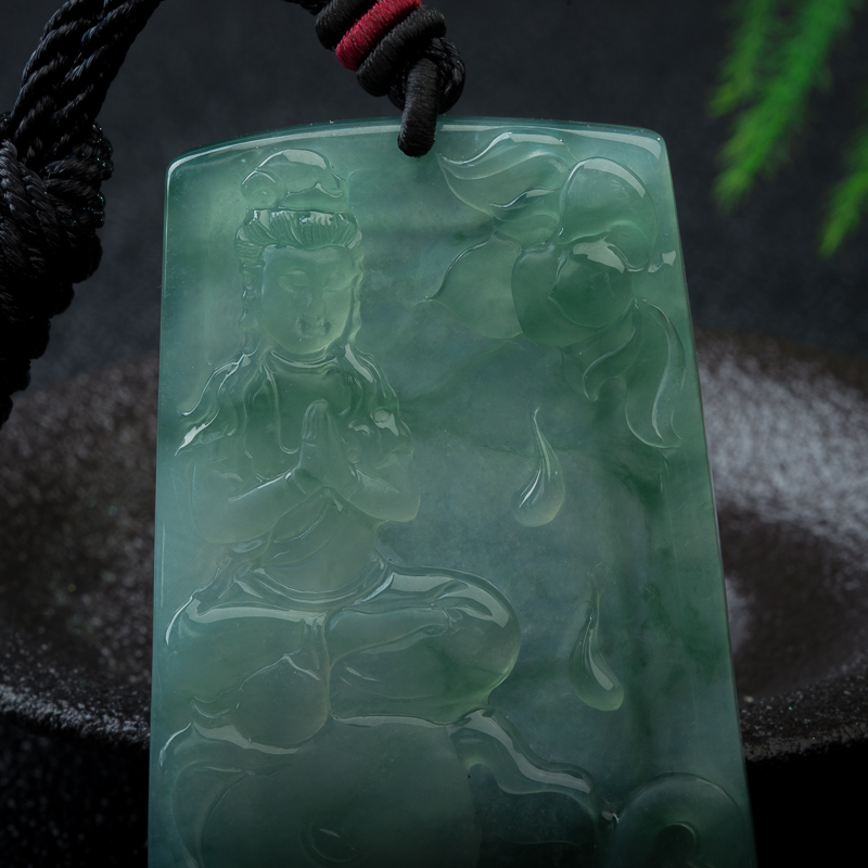 天然糯冰种飘花翡翠普贤菩萨吊坠-红掌柜