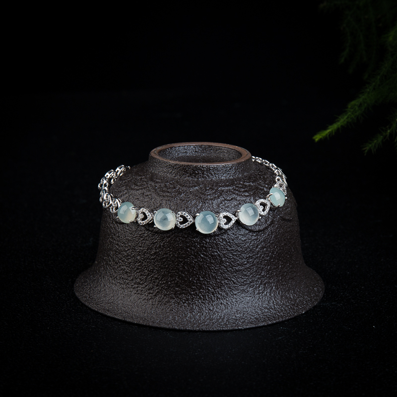 银镶糯冰种晴水翡翠手链-红掌柜