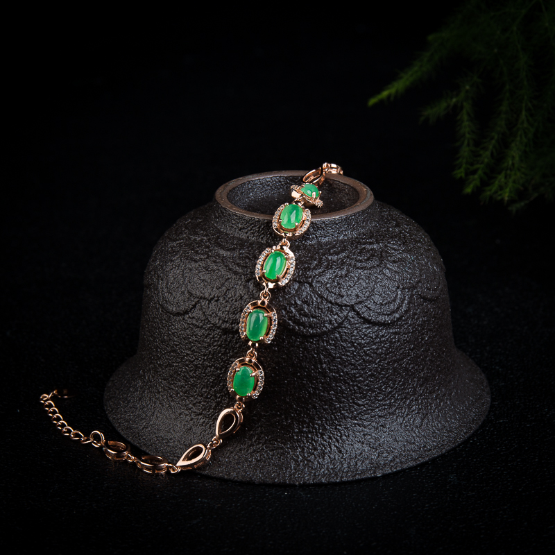 糯冰种翠绿翡翠手链-红掌柜