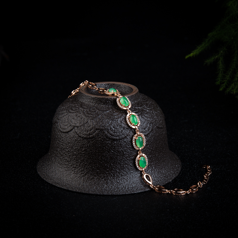 银镶翠绿翡翠手链-红掌柜