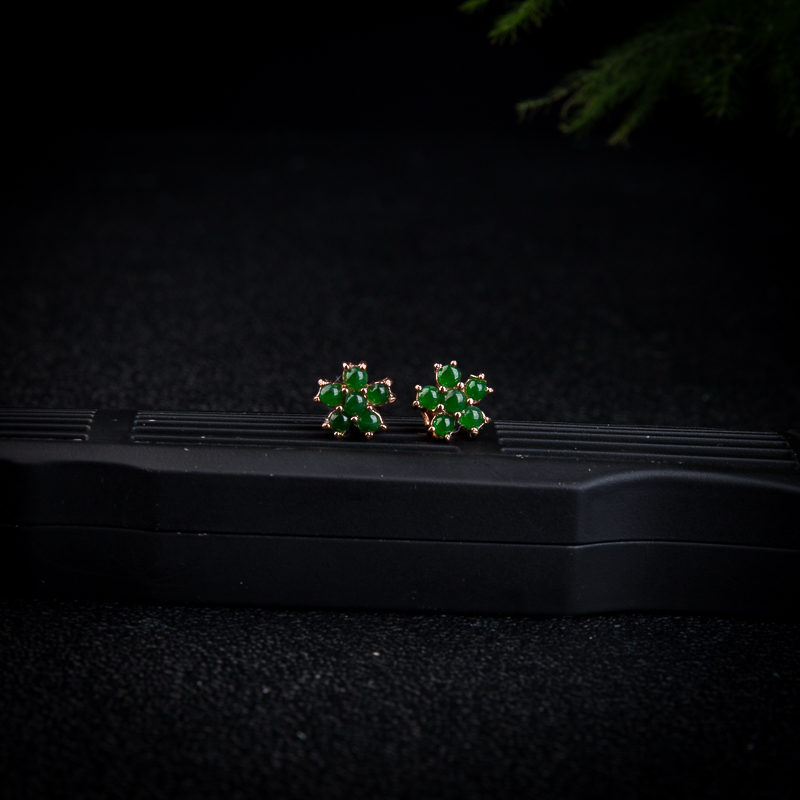 冰种深绿翡翠叶叶相惜四件套-红掌柜