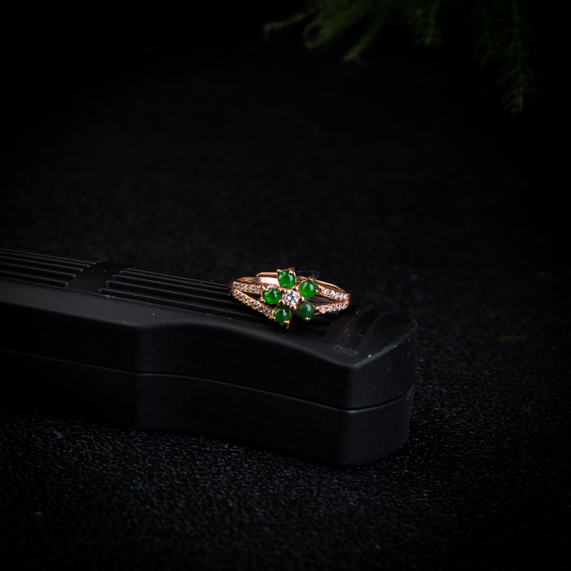 银镶深绿翡翠叶叶相惜四件套-红掌柜