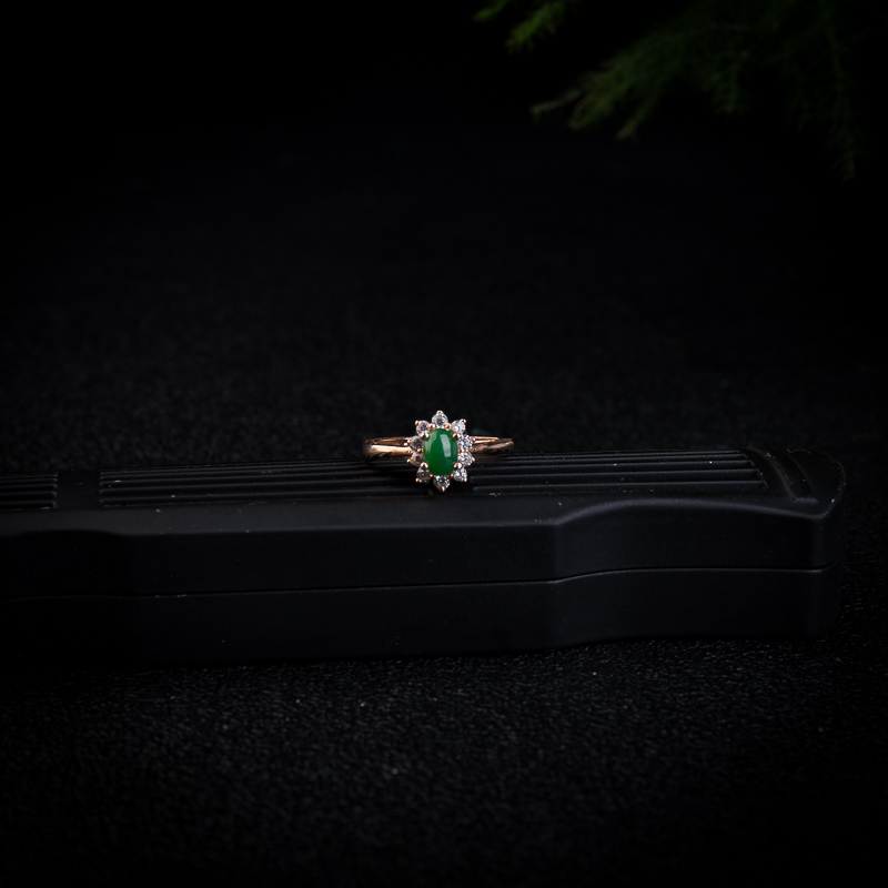 银镶糯冰种深绿翡翠戒指-红掌柜