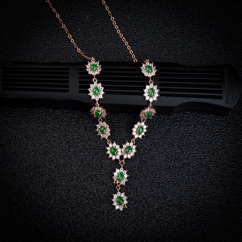 银镶糯冰种深绿翡翠项链-红掌柜