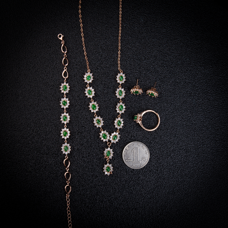 糯冰种深绿翡翠四件套-红掌柜