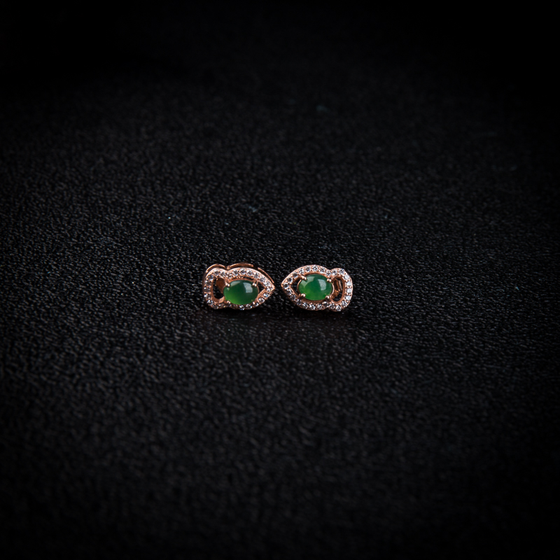 糯冰种深绿翡翠心心相惜三件套-红掌柜