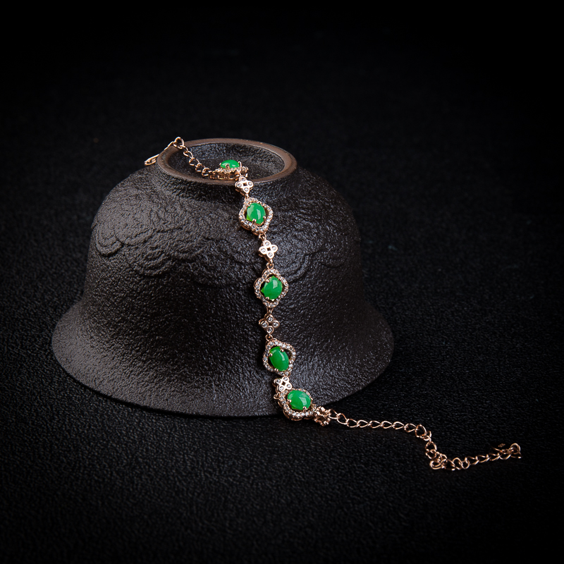 糯冰种深绿翡翠心心相惜三件套-红掌柜