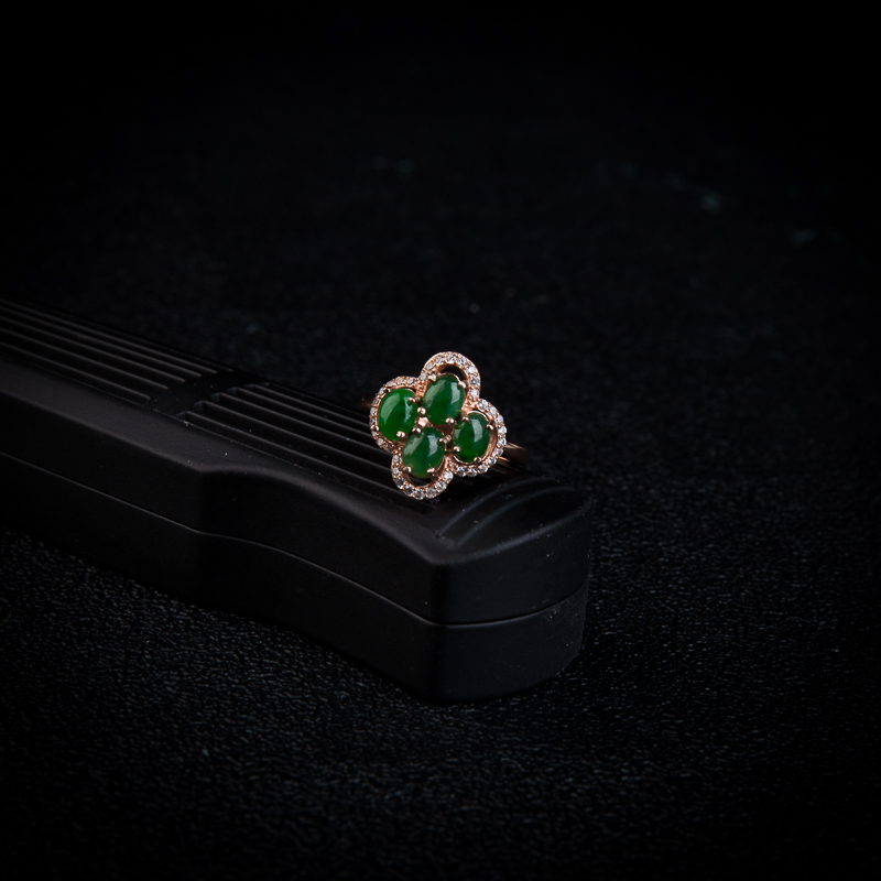 银镶深绿翡翠心心相惜三件套-红掌柜