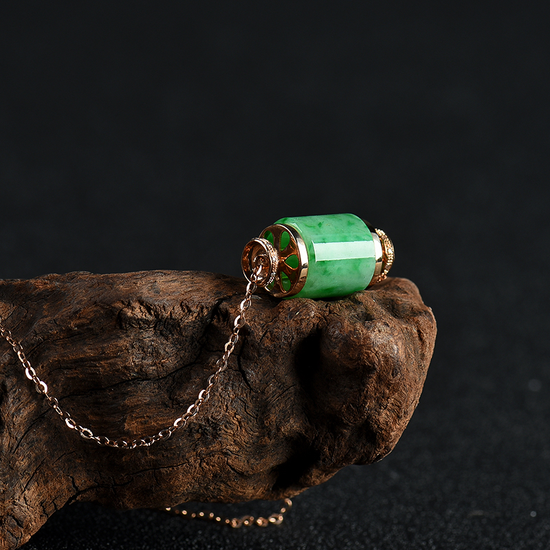 18K糯种翡翠路路通项链-红掌柜