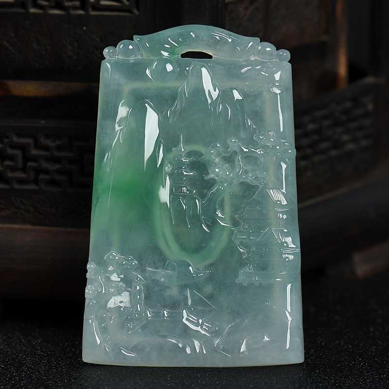 缅甸天然冰种飘翠翡翠吊坠-红掌柜