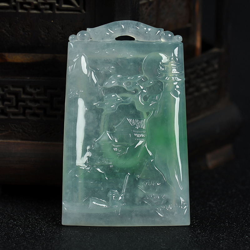 缅甸天然冰种飘翠翡翠吊坠-红掌柜