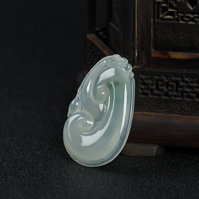 缅甸糯种飘花翡翠如意吊坠-红掌柜