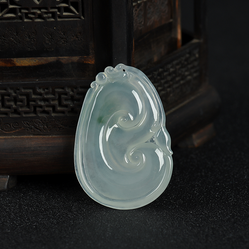 缅甸天然飘花翡翠如意吊坠-红掌柜