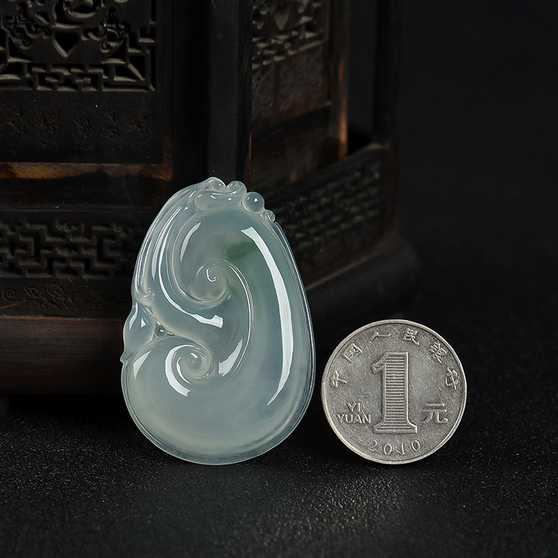 糯种飘花翡翠如意吊坠-红掌柜