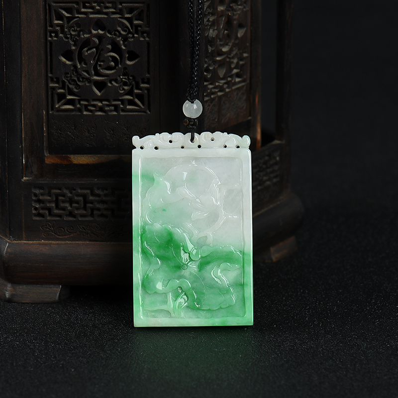 缅甸天然飘翠翡翠龙凤呈祥吊坠-红掌柜